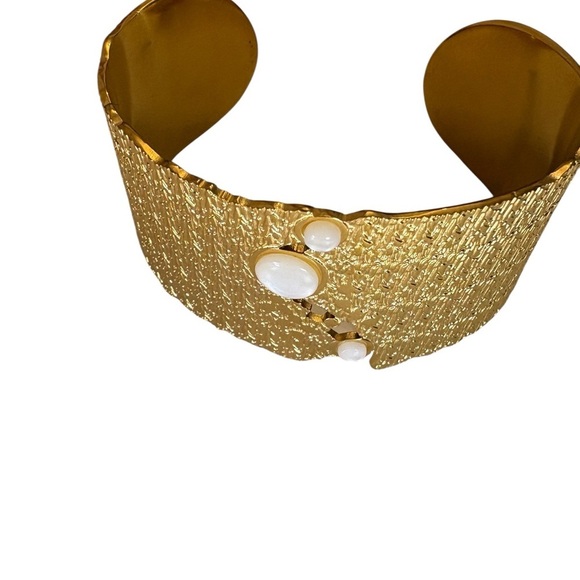 Chic Gold Cuff Bracelet with White Accents - Picture 3 of 5